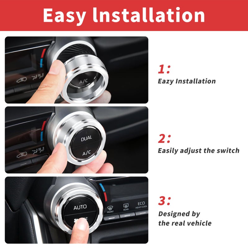 Polodunn for Toyota RAV4 Accessories 2025 2024 2023 2022 2021 2020 2019 -Air Conditioning Knob Covers, Push Start Button Cover Trim Rings 4pcs (Silver) - Image 5